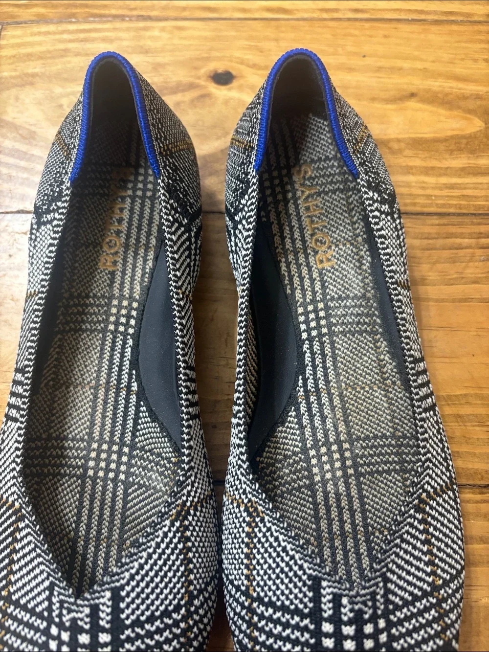 Rothy’s The Point Flats RETIRED Black Glen Plaid Pattern Size 9.5